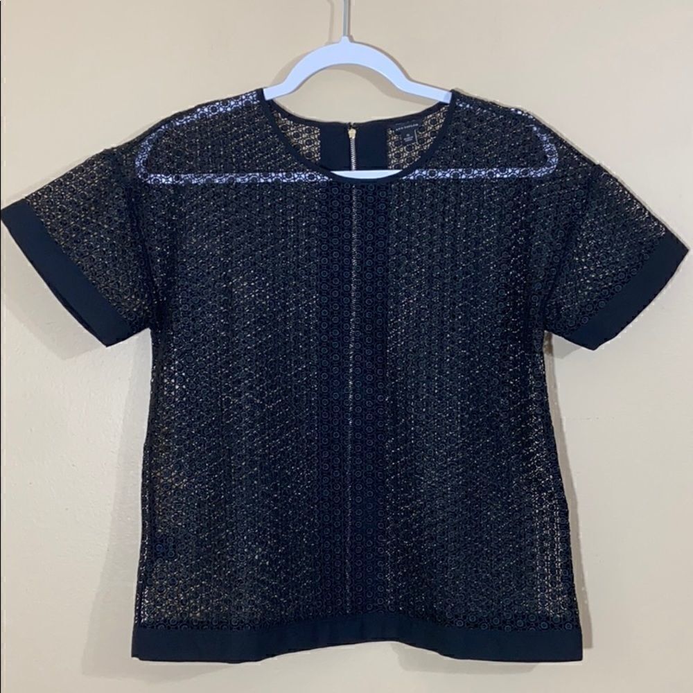 Ann Taylor Black Lace Top With Full Zippered Back